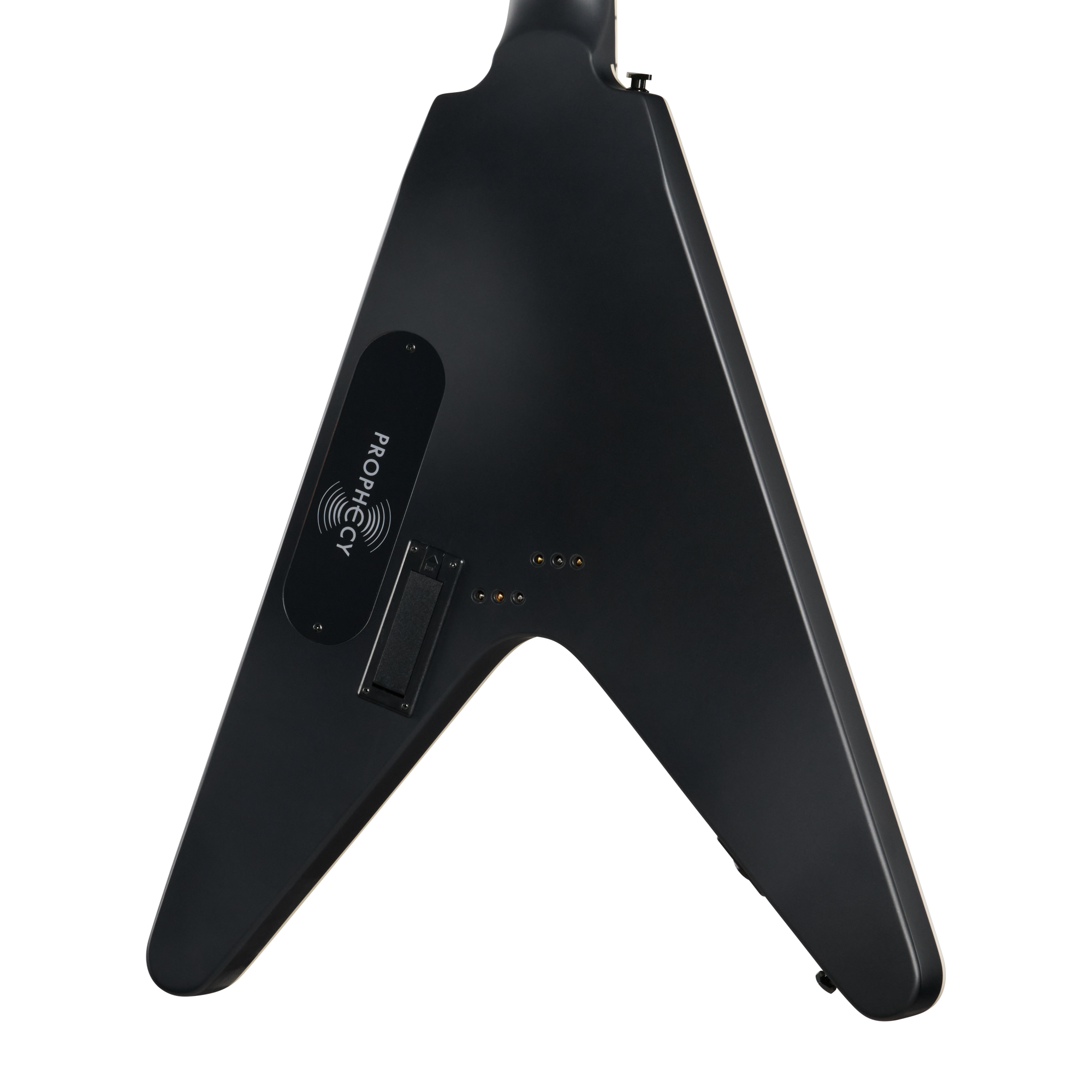 E-Gitarre, V-Form, schwarz, Gitarrenkorpus, Rückseite